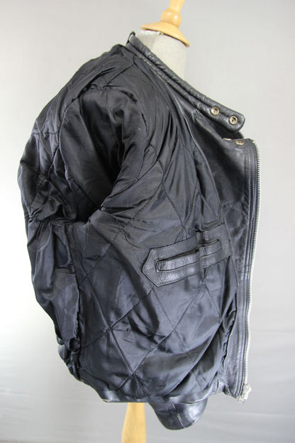 CLASSIC BASHIR BLACK LEATHER BIKER JACKET 42-44 INCH CHEST/LARGE