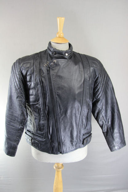 CLASSIC NEKI LEATHERLAND BLACK BIKER JACKET 40-42 INCH CHEST