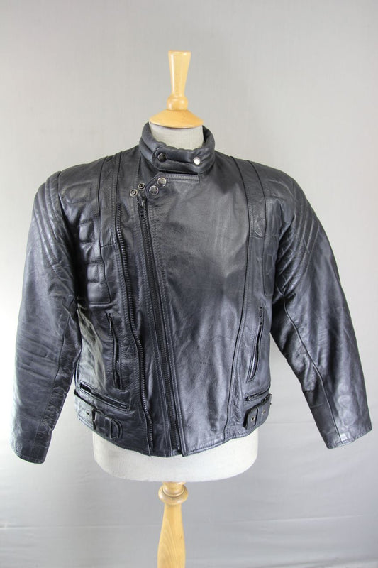 CLASSIC NEKI LEATHERLAND BLACK BIKER JACKET 40-42 INCH CHEST