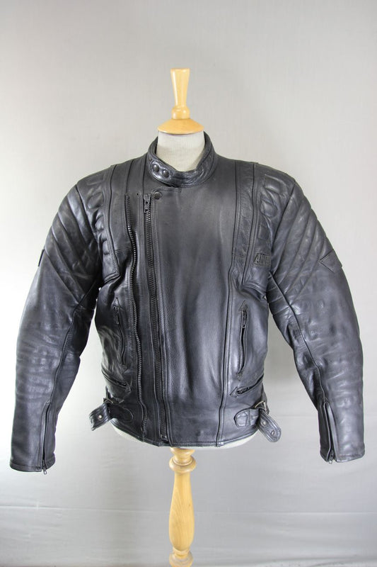 AKITO MERCURY PLUS CLASSIC BLACK LEATHER BIKER JACKET WITH BACK PROTECTOR 42-44"