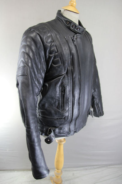 AKITO MERCURY PLUS CLASSIC BLACK LEATHER BIKER JACKET WITH BACK PROTECTOR 42-44"