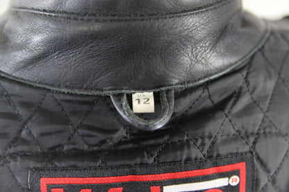 WEISE CLASSIC BLACK LEATHER BIKER JACKET WITH REMOVABLE BACK PROTECTOR: SIZE 12