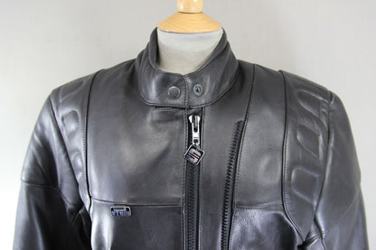 BLACK STEIN LEATHERS BIKER JACKET WITH THERMAL LINING: SIZE 14/36-38 INCH CHEST
