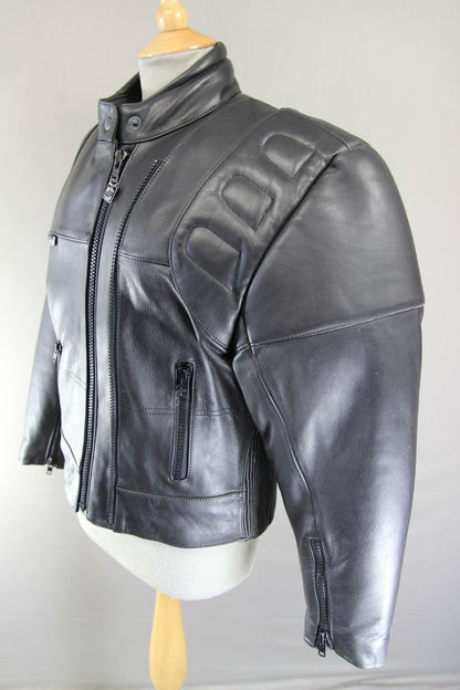 BLACK STEIN LEATHERS BIKER JACKET WITH THERMAL LINING: SIZE 14/36-38 INCH CHEST