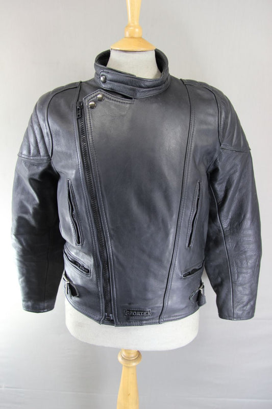 CLASSIC SPORTEX A5 BLACK LEATHER BIKER JACKET 40-42 INCH