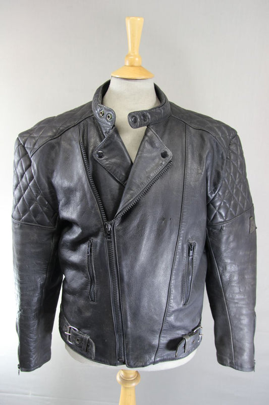 VINTAGE AKITO CLASSIC BLACK LEATHER BIKER JACKET 40 INCH CHEST
