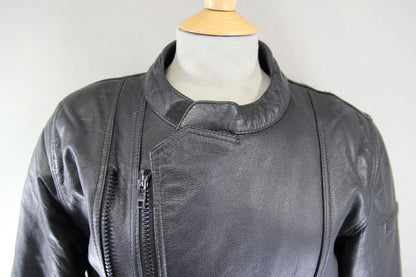CLASSIC FRANK THOMAS BLACK LEATHER BIKER JACKET WITH BACK PROTECTOR 40 INCH