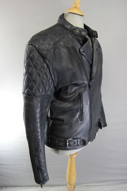 VINTAGE AKITO CLASSIC BLACK LEATHER BIKER JACKET 40 INCH CHEST