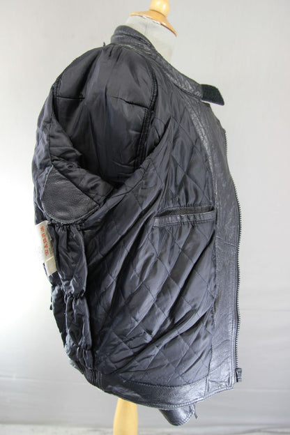 CLASSIC FRANK THOMAS BLACK LEATHER BIKER JACKET WITH BACK PROTECTOR 40 INCH