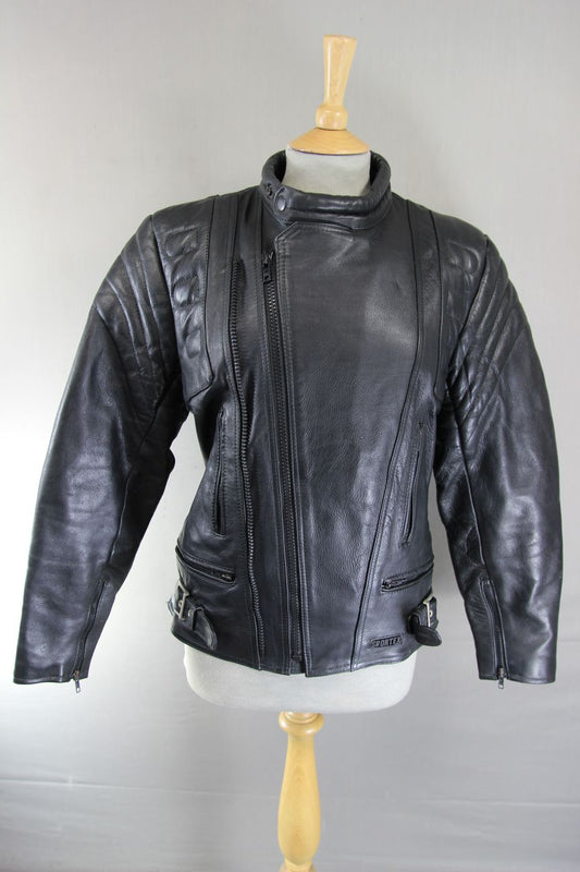 CLASSIC SPORTEX C4 BLACK LEATHER BIKER JACKET 34-36 INCH