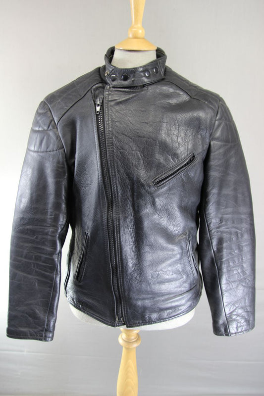 SPORTEX VINTAGE CLASSIC BLACK COWHIDE LEATHER BIKER JACKET 38 INCH