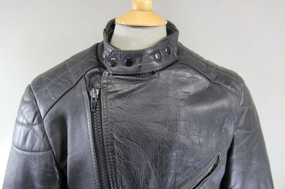 SPORTEX VINTAGE CLASSIC BLACK COWHIDE LEATHER BIKER JACKET 38 INCH