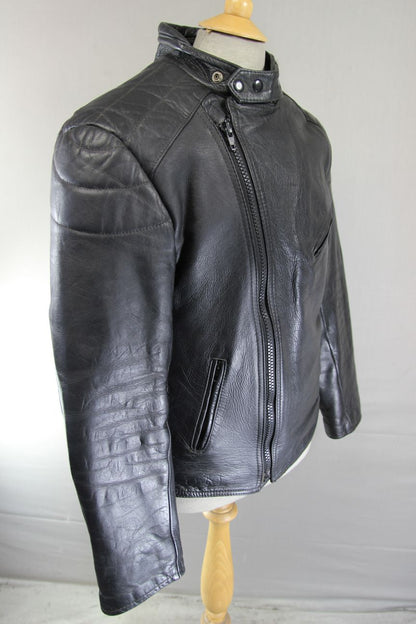 SPORTEX VINTAGE CLASSIC BLACK COWHIDE LEATHER BIKER JACKET 38 INCH