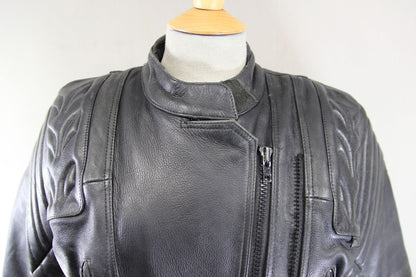 DANNISPORT CLASSIC BLACK COWHIDE LEATHER BIKER JACKET: SIZE 12 34-36 INCH CHEST
