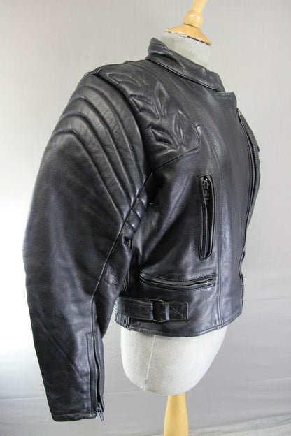 DANNISPORT CLASSIC BLACK COWHIDE LEATHER BIKER JACKET: SIZE 12 34-36 INCH CHEST