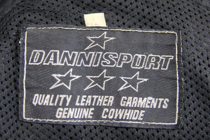 DANNISPORT CLASSIC BLACK COWHIDE LEATHER BIKER JACKET: SIZE 12 34-36 INCH CHEST