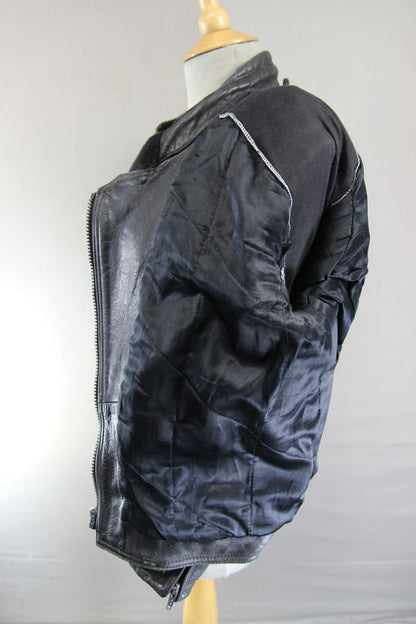 DANNISPORT CLASSIC BLACK COWHIDE LEATHER BIKER JACKET: SIZE 12 34-36 INCH CHEST