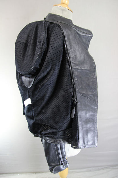 ASHMAN BLACK LEATHER BIKER JACKET WITH BACK, SHOULDER & ELBOW CE ARMOUR: SIZE 12