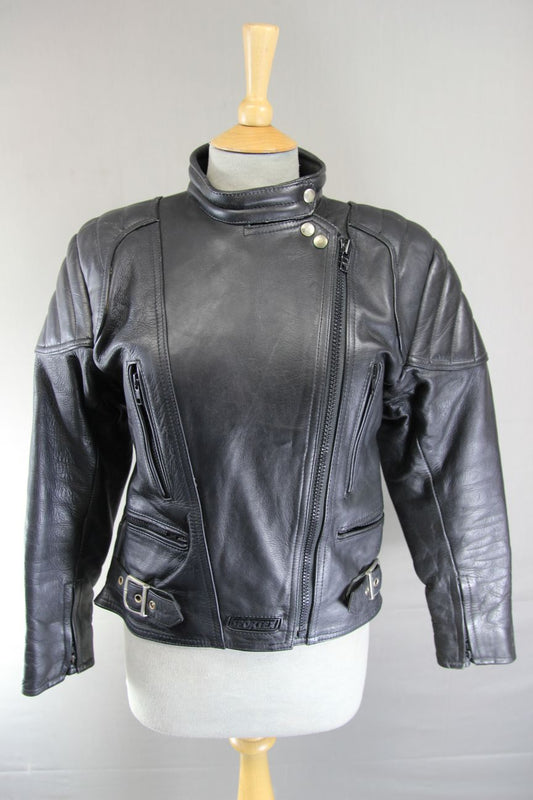 CLASSIC SPORTEX A5 BLACK LEATHER BIKER JACKET: SIZE 14 34 INCH CHEST