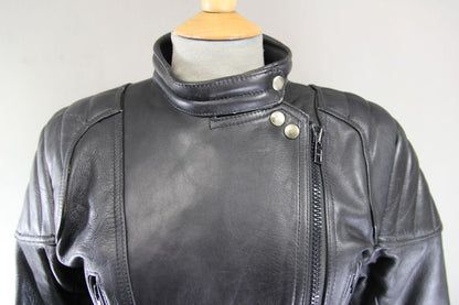 CLASSIC SPORTEX A5 BLACK LEATHER BIKER JACKET: SIZE 14 34 INCH CHEST