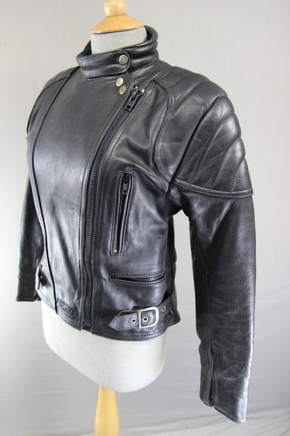 CLASSIC SPORTEX A5 BLACK LEATHER BIKER JACKET: SIZE 14 34 INCH CHEST