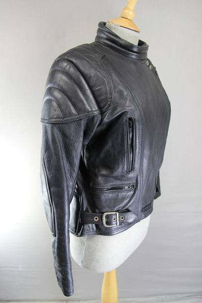 CLASSIC SPORTEX A5 BLACK LEATHER BIKER JACKET: SIZE 14 34 INCH CHEST