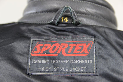 CLASSIC SPORTEX A5 BLACK LEATHER BIKER JACKET: SIZE 14 34 INCH CHEST