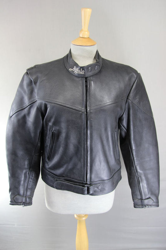CLASSIC BUFFALO BLACK LEATHER BIKER JACKET: SIZE 16 36-38 INCH CHEST
