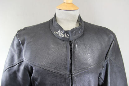 CLASSIC BUFFALO BLACK LEATHER BIKER JACKET: SIZE 16 36-38 INCH CHEST