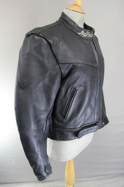 CLASSIC BUFFALO BLACK LEATHER BIKER JACKET: SIZE 16 36-38 INCH CHEST