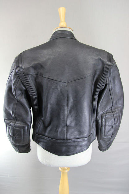 CLASSIC BUFFALO BLACK LEATHER BIKER JACKET: SIZE 16 36-38 INCH CHEST