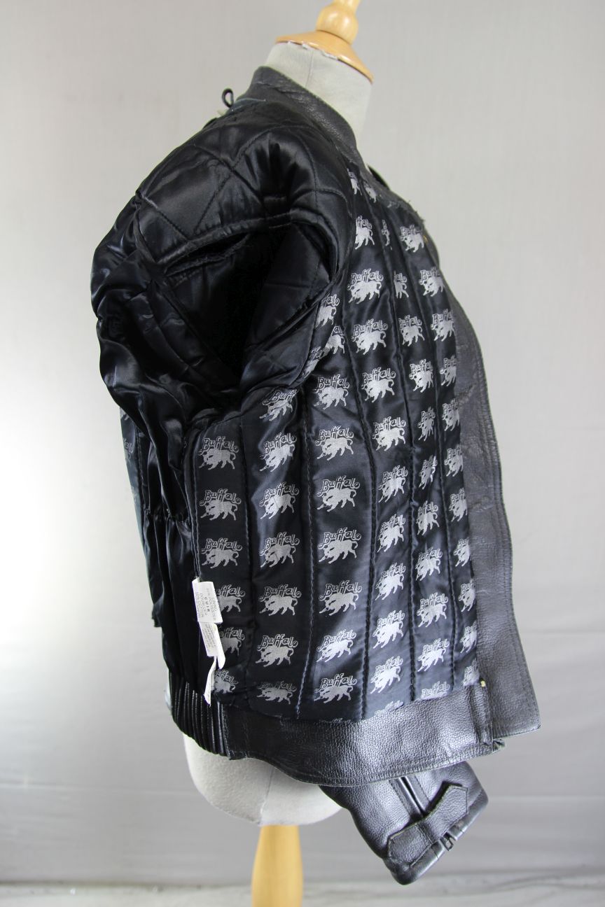CLASSIC BUFFALO BLACK LEATHER BIKER JACKET: SIZE 16 36-38 INCH CHEST