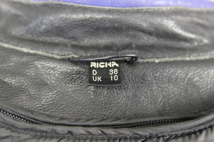 RICHA BLACK, BLUE & SILVER LEATHER BIKER JCKT + CE ARMOUR/THERMAL LINING SIZE 10