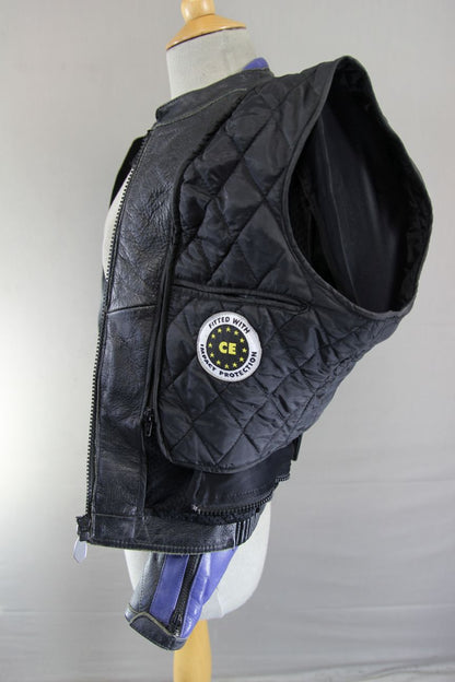 RICHA BLACK, BLUE & SILVER LEATHER BIKER JCKT + CE ARMOUR/THERMAL LINING SIZE 10