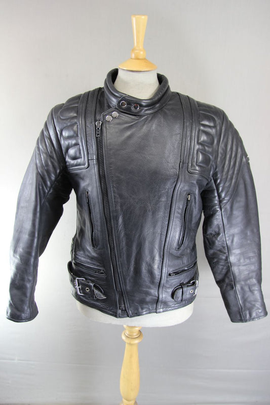APACHE LEATHERS CLASSIC BLACK BIKER JACKET 38 INCH CHEST/MEDIUM