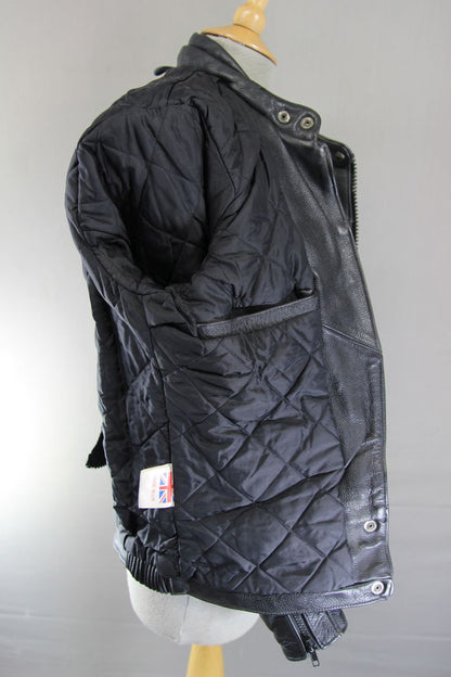 CLASSIC BRITISH MADE BLACK TT LEATHERS INTERNATIONAL BIKER JACKET: SIZE 8