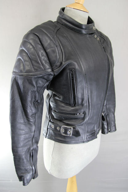 CLASSIC SPORTEX A5 BLACK LEATHER BIKER JACKET: SIZE 10