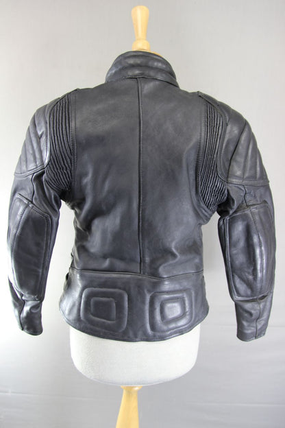 CLASSIC SPORTEX A5 BLACK LEATHER BIKER JACKET: SIZE 10