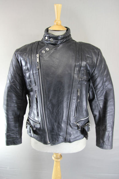 CLASSIC BLL BLACK COWHIDE LEATHER BIKER JACKET 40 INCH CHEST