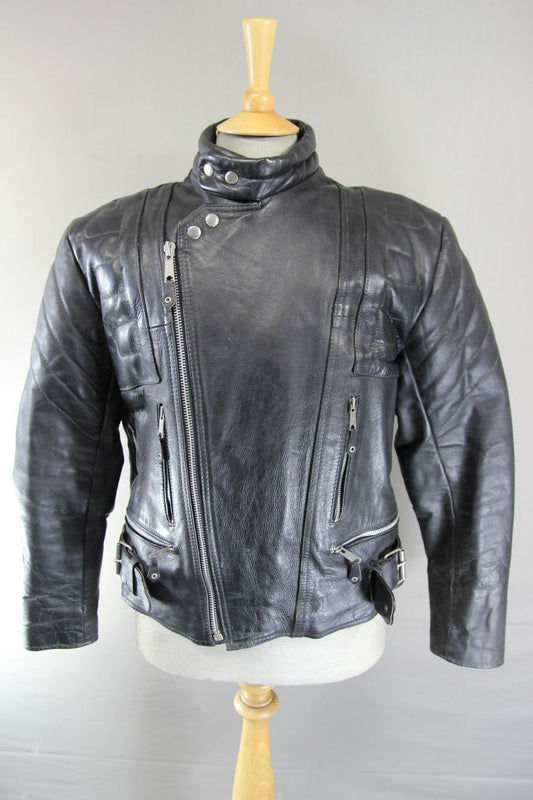 CLASSIC BLL BLACK COWHIDE LEATHER BIKER JACKET 40 INCH CHEST
