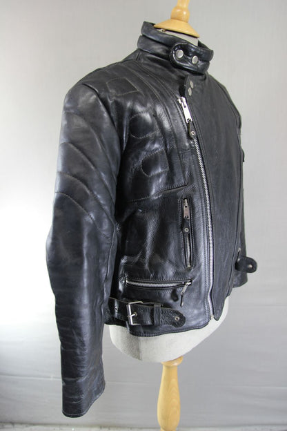 CLASSIC BLL BLACK COWHIDE LEATHER BIKER JACKET 40 INCH CHEST