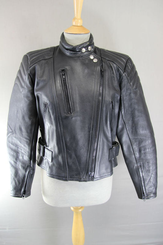DYNAMIC LEATHERS CLASSIC BLACK COWHIDE BIKER JACKET: SIZE 14