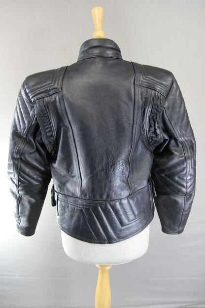 DYNAMIC LEATHERS CLASSIC BLACK COWHIDE BIKER JACKET: SIZE 14