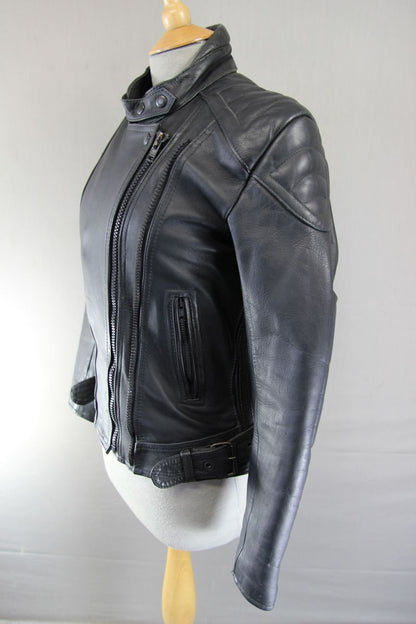 CLASSIC KETT BLACK LEATHER BIKER JACKET: SIZE 10