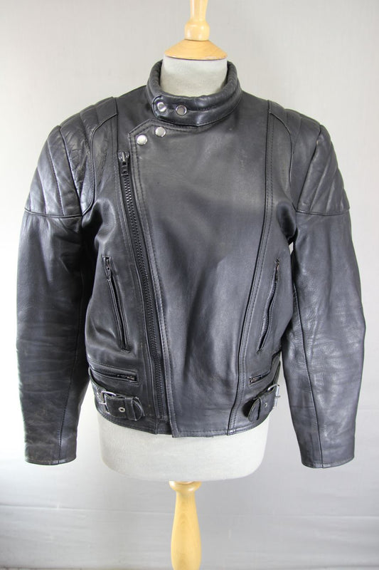 FIFTH AVENUE LEATHERWEAR CLASSIC BLACK BIKER JACKET 36-38 INCH CHEST