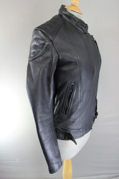 CLASSIC KETT BLACK LEATHER BIKER JACKET: SIZE 10