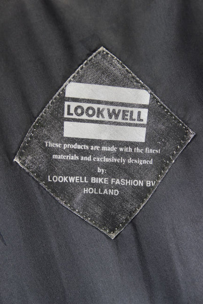VINTAGE LOOKWELL BLACK, BLUE & GREEN LEATHER BIKER JACKET + BACK PROTECTOR 40 IN
