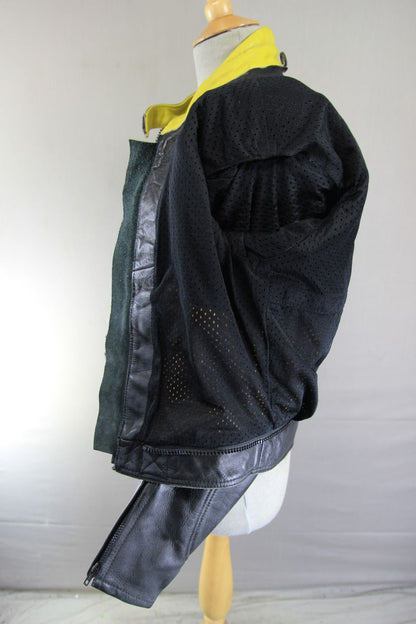 CLASSIC J&S BLACK & YELLOW LEATHER BIKER JACKET 38-40 INCH CHEST