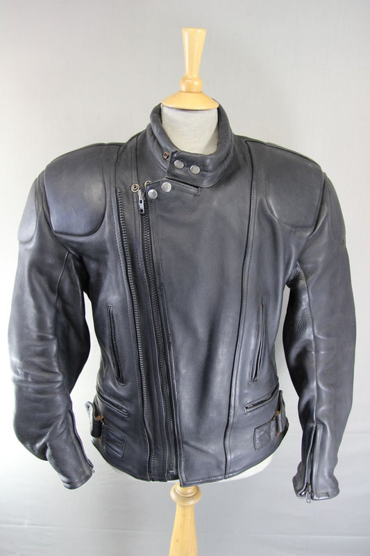 DYNAMIC LEATHERS CLASSIC BLACK COWHIDE BIKER JACKET 40-42 INCH