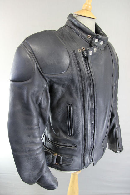 DYNAMIC LEATHERS CLASSIC BLACK COWHIDE BIKER JACKET 40-42 INCH